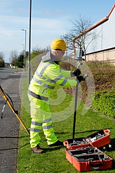Site engineer ready to do road survey and setting out using modern robotic total station