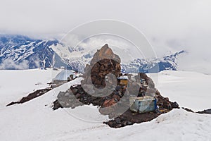 The site of the famous Soviet hotel Shelter 11 on Elbrus, Russia.
