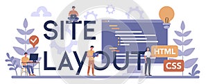 Site layout typographic header concept. Website constructing. Process
