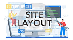 Site layout typographic header. Web development, mobile app design