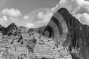 The site of Machu Picchu with Huayna Picchu in the background.