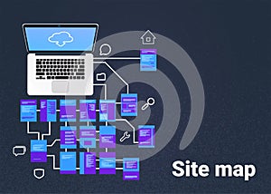 Site map suitable for info graphics, websites and print media and interfaces on dark background, Wireframe Structure