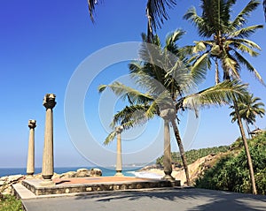 Site for meditations with columns on the edge of the rock over the ocean, Kerala, India