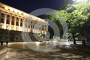 The site and the road to the fountain in front of the presidency in Sofia - Bulgaria night photo