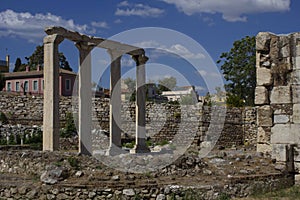 on the site of the ruins of Hadrian library in Athens