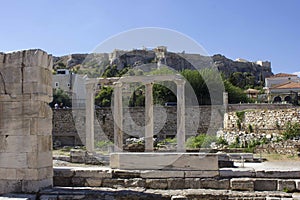 On the site of the ruins of Hadrian library in Athens