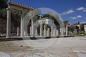 On the site of the ruins of Hadrian library in Athens