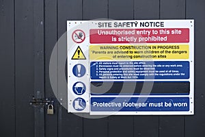 Site safety notice construction building health sign