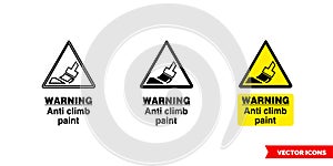 Site security sign warning anti climb paint icon of 3 types color, black and white, outline. Isolated vector sign symbol