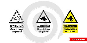 Site security sign warning guard dogs on patrol icon of 3 types color, black and white, outline. Isolated vector sign symbol