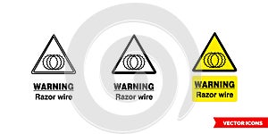 Site security sign warning razor wire icon of 3 types color, black and white, outline. Isolated vector sign symbol