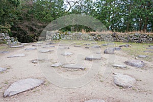 Site of Tenshu Keep at Azuchi Castle Ruins in Omihachiman, Shiga, Japan. Azuchi Castle was one of