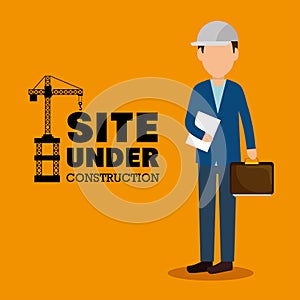 site under construction man manager icon