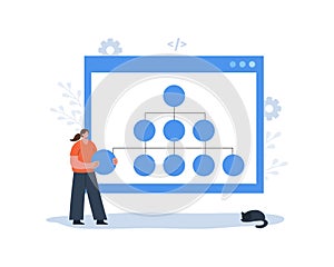 Sitemap creation. Website optimization concept. Web development and web page structure. Build XML map with lists the