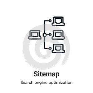 Sitemap outline vector icon. Thin line black sitemap icon, flat vector simple element illustration from editable seo & web concept