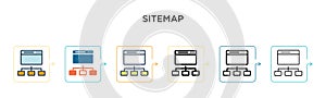 Sitemap vector icon in 6 different modern styles. Black, two colored sitemap icons designed in filled, outline, line and stroke