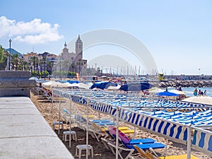Panoramic view of the coast, Sitges, Spain