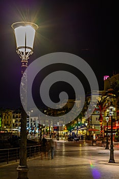 Sitges, Spain - June 10: Illuminated street and buildings on Jun