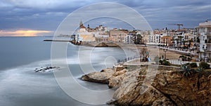 Sitges sunset over the old town