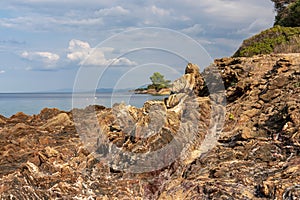 Sithonia - Close up view on unique rock formations at Karydi beach, Vourvourou, Sithonia, Chalkidiki (Halkidiki), Greece, Europe