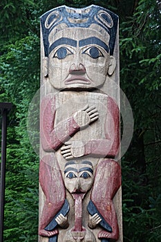 Sitka, Alaska: Closeup of a totem of the Tsinglit nation