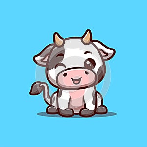 Cow Sitting Winking Cute Creative Kawaii Cartoon photo