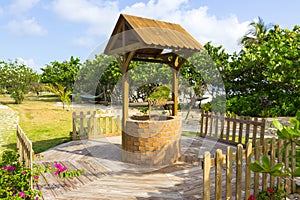 The sitting area with hammock at sunny day on beach in Haiti