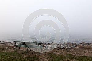 Sitting bench and fog