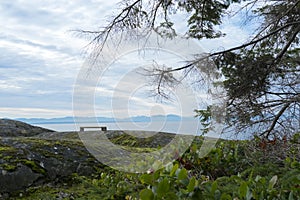 Sitting bench at viewpoint on Bowen Island