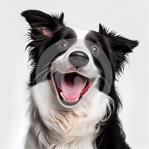 sitting black and white border collie dog  made with Generative AI