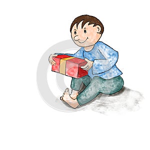 Sitting boy with a gift