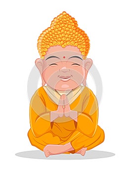 Sitting Buddha. Cute colorful cartoon character for Indian, Buddhism, spiritual holidays.