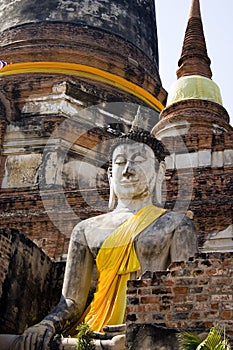 Sitting Buddha in meditation, ruins in Thailand