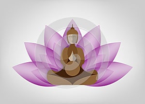 Sitting Buddha over lotus flower. Esoteric vector illustration. Vintage decorative culture background. Modern stylized drawing