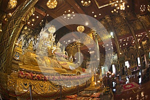 Sitting Buddha statue in the Chinnarat posture, which is the main Buddha in the chapel at Wat Tha Mai temple.