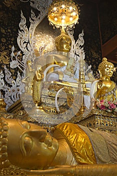 Sitting Buddha statue in the Chinnarat posture, which is the main Buddha in the chapel at Wat Tha Mai temple.