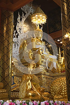 Sitting Buddha statue in the Chinnarat posture, which is the main Buddha in the chapel at Wat Tha Mai temple.