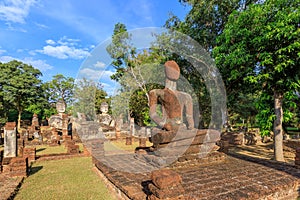 Sitting Buddha statue at Wat Phra Kaeo temple in Kamphaeng Phet Historical Park, UNESCO World Heritage site