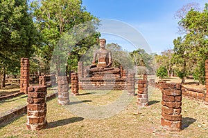Sitting Buddha statue at Wat Sing temple in Kamphaeng Phet Historical Park, UNESCO World Heritage site