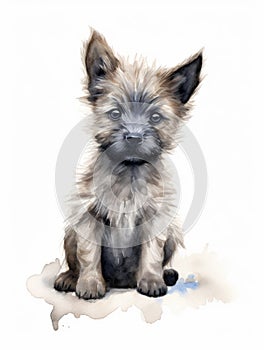 Sitting Cairn Terrier like Toto from the Wizard of Oz in Watercolor AI Generated