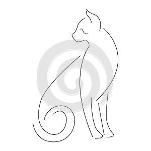 Sitting cat drawn in a minimalist style. Design is suitable for decor, keychain, mascot, badge, logo, souvenir, tattoo