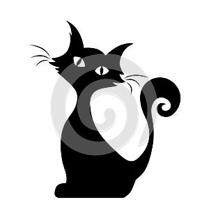 Sitting cat. Vector black silhouette.