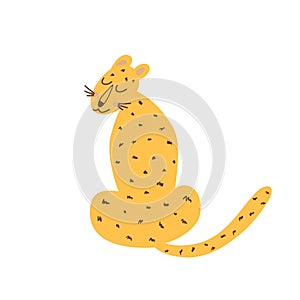 Sitting cheetah isolated animal. Wild cat. Sitting guepard naive art graphic element. Cute leopard.