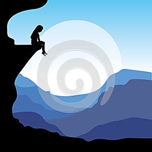 Sitting on a cliff, Vector illustrations