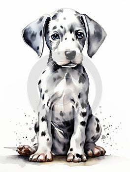 Sitting Dalmatian with Distinctive Spots - Watercolor Art on White Background AI Generated