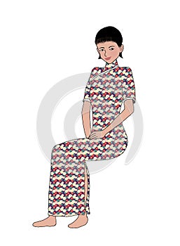 Sitting elegantly Beautiful young Woman wearing Cheongsam or Qipao