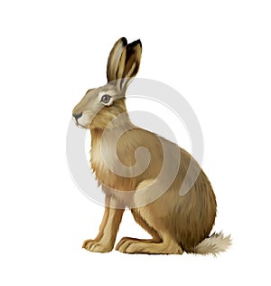 Sitting hare, cute easter bunny