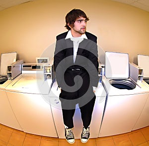 Sitting on a laundry machine