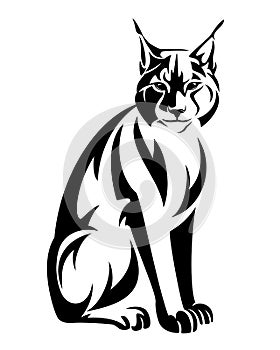 Sitting lynx black and white vector outline