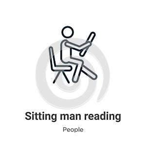 Sitting man reading outline vector icon. Thin line black sitting man reading icon, flat vector simple element illustration from
